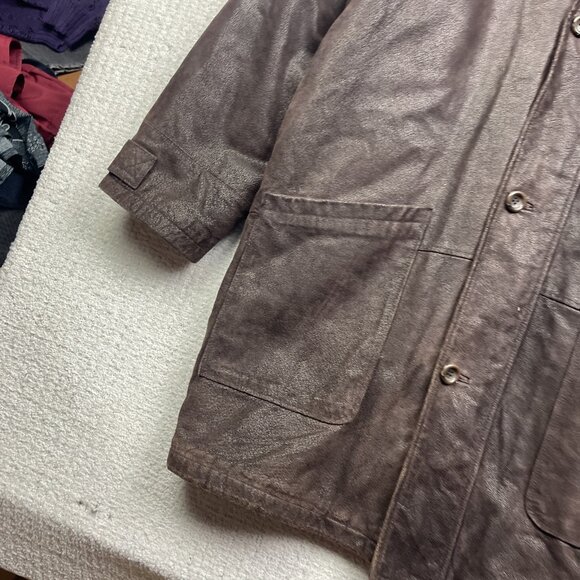 Nickelson Leather Men Sz M Aviator Leather Brown Jacket Sherpa Fleece Lined Read - Picture 6 of 16